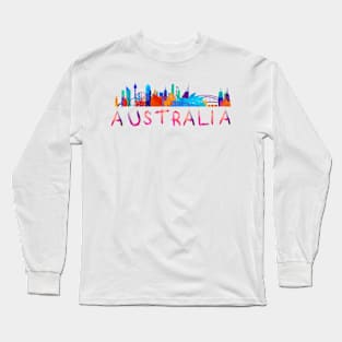 Australia Landmarks Watercolor  letter Art - Pink lettering Long Sleeve T-Shirt